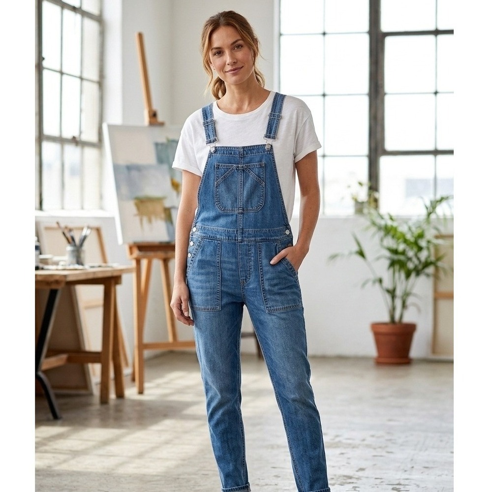 Gap Denim Overalls Medium Wash Tapered Leg Workwear Women XS